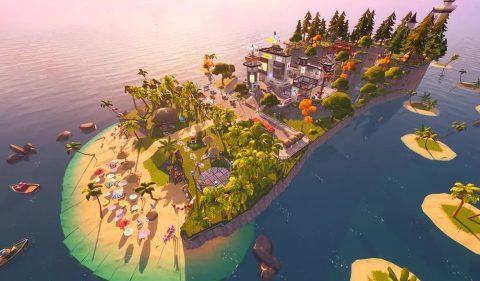 A ilha em formato de chinelo da Havaianas no jogo Fortnite, uma das investidas da marca no metaverso. Ela também
vendeu coleções em NFT — Foto: Reprodução