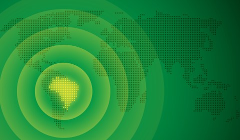 Ilustração do mapa mundial com o Brasil em destaque. Foto: Filo/Getty Images