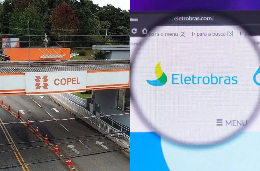 Foto dos logos da Copel, à esquerda, e da Eletrobras, à direita. A matéria explica como a mudanda na bandeira tarifária de Energia afeta empresas da bolsa de valores.