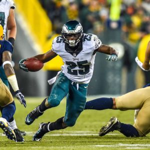 Shady McCoy, jogador do Philadelphia Eagles, time que enfrenta o Green Bay Packers no jogo da NFL no Brasil, durante partida. Foto: Philadelphia Eagles / Divulgação
