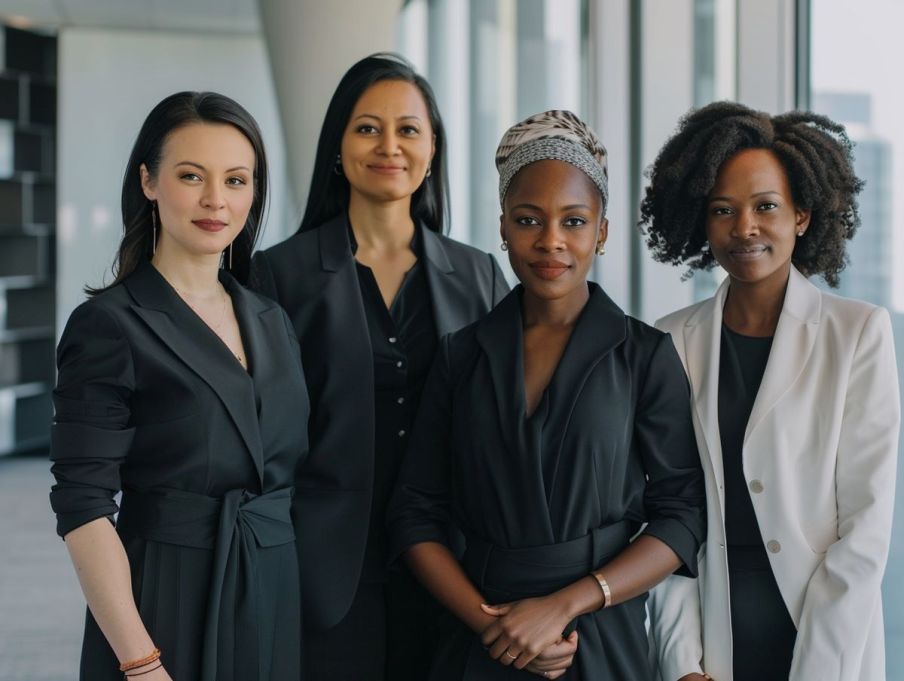 Imagem de quatro mulheres, uma ao lado da outra.